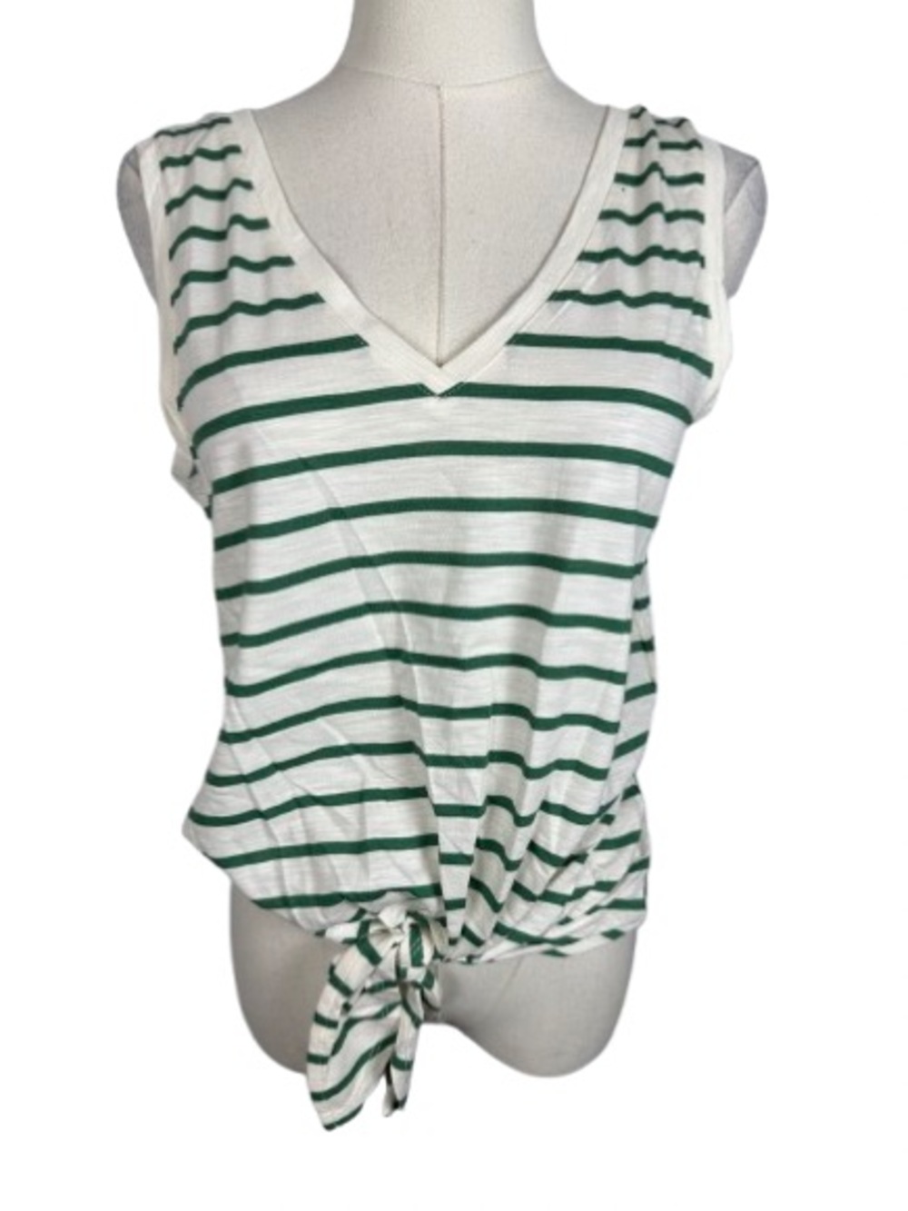 Sanctuary Green and White Striped V-Neck Tie-Front Tank